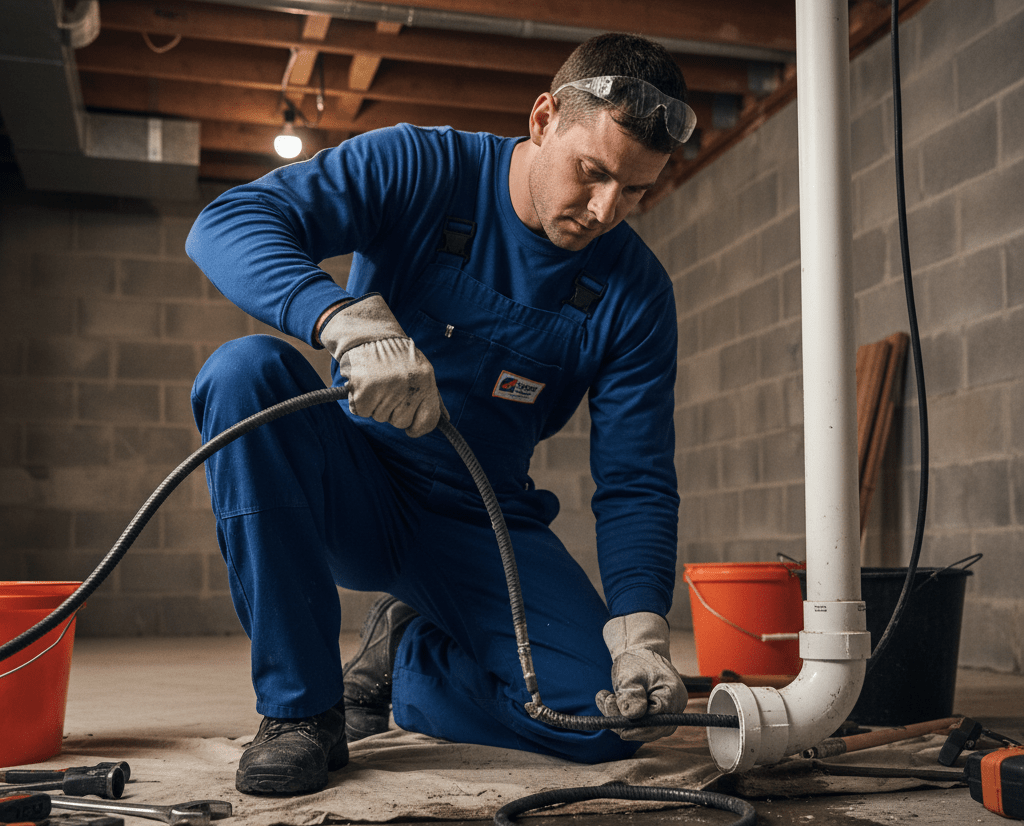 Plumber fixing a clog