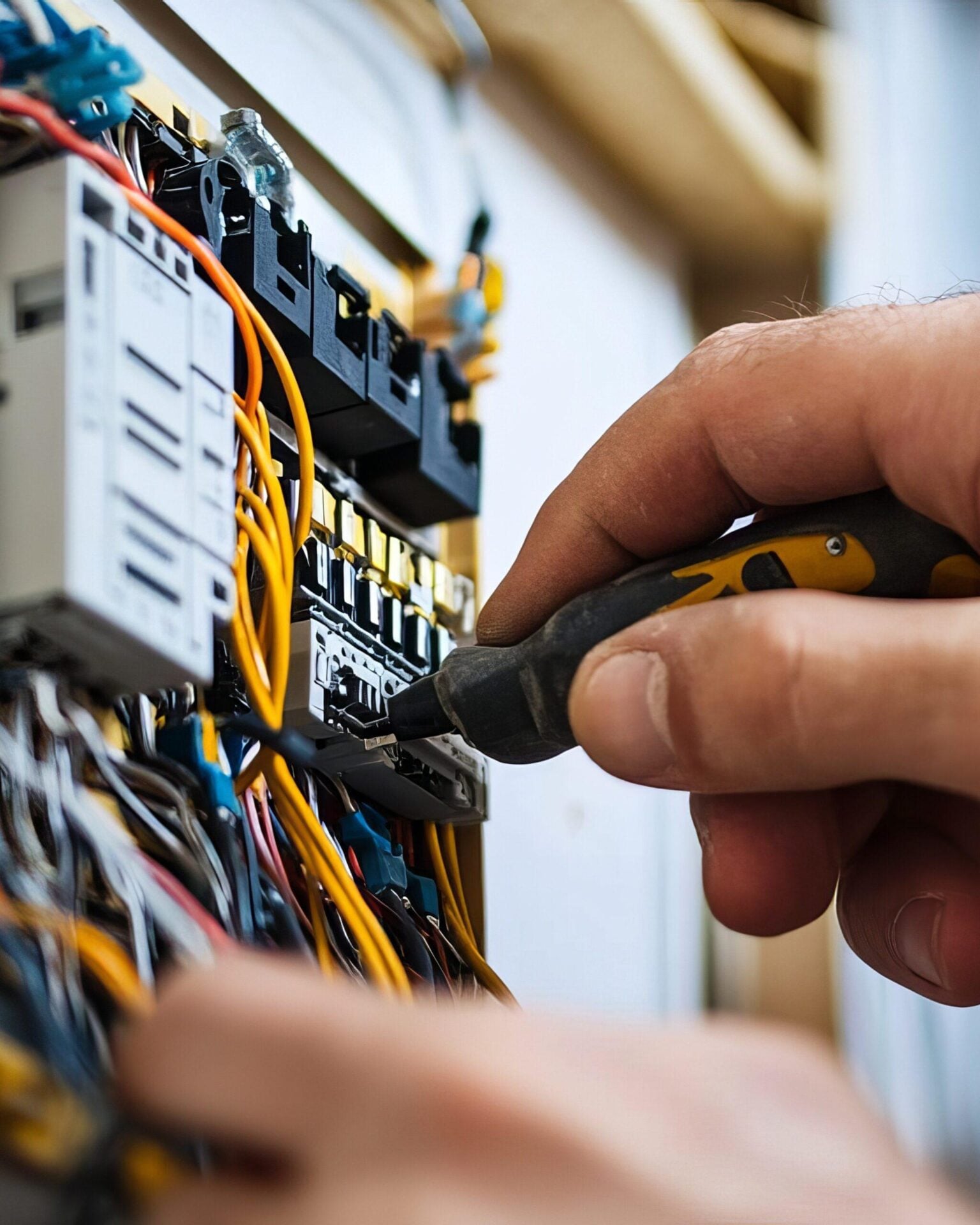 Electrical technician working on wiring connections